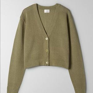 Aritzia Wilfred Navy Light Cropped Cardigan